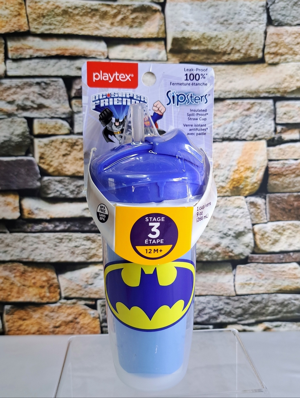 PLAYTEX 'SIPSTERS' INSULATED SPILL-PROOF STRAW CUP DC SUPER FRIENDS 'BATMAN'